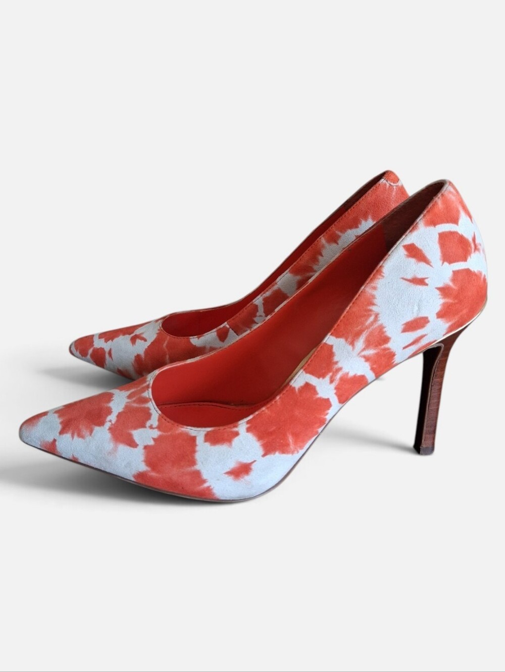 Lauren Ralph Lauren Sarina Orange White Tie Dye Suede Heels ** Size 7.5